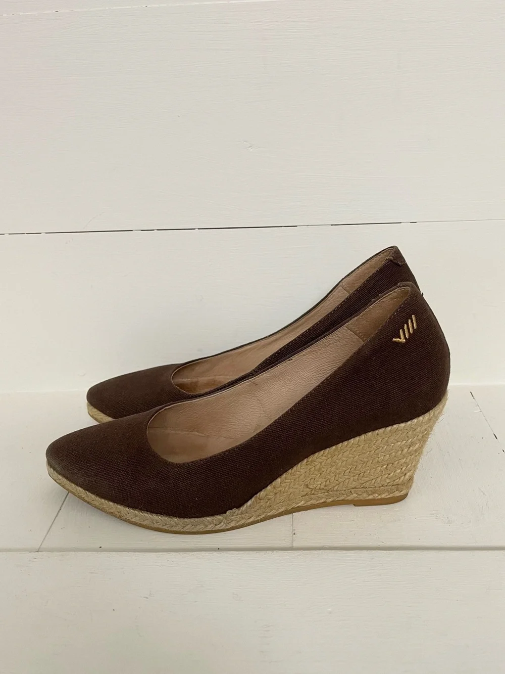 Viscata Barcelona brown canvas espadrille wedge pumps, size 36